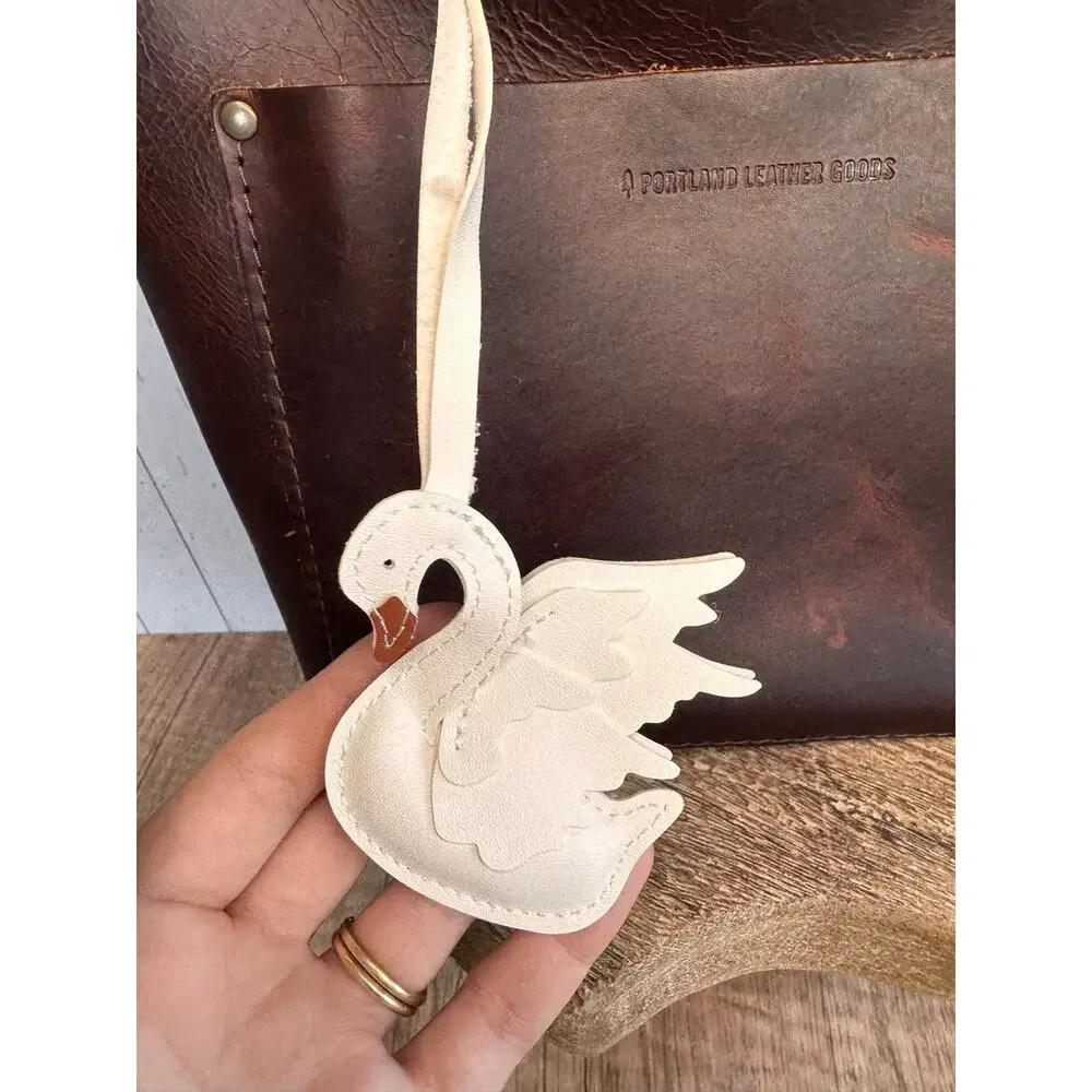 White Swan Beautiful Purse Charm Boho White Vegan Keychain Swans Bag Charm